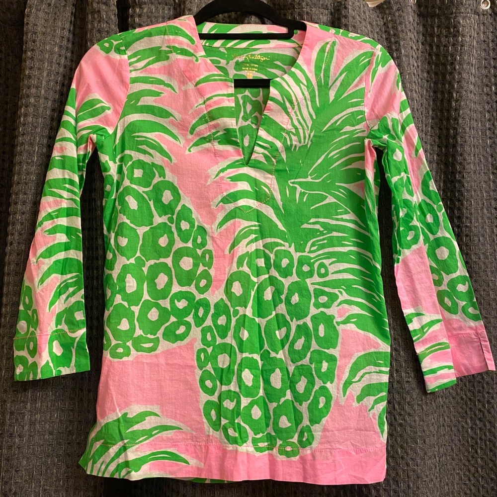 Lilly Pulitzer, Tropical Pineapple Blouse, 3/4 Sleeves, Sz XXS